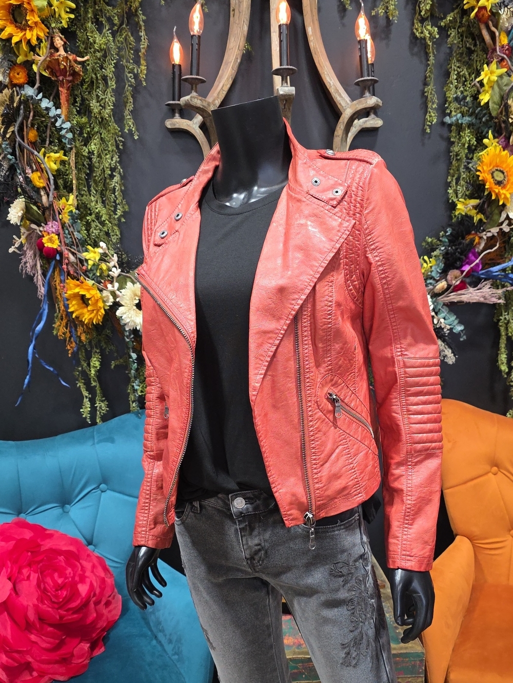 Black Swan Coral Faux Leather Moto Jacket